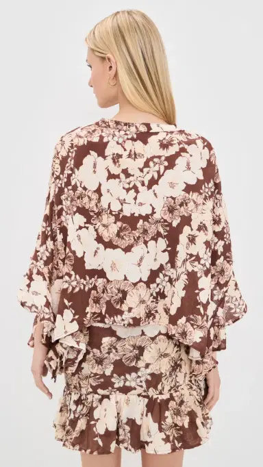 Coniglio Palm Beach Button Front Scarf Top Hibiscus Tropical Coconut One Size | Thumbnail 3 Coniglio Palm Beach Button Front Scarf Top Hibiscus Tropical Coconut One Size | Thumbnail 3