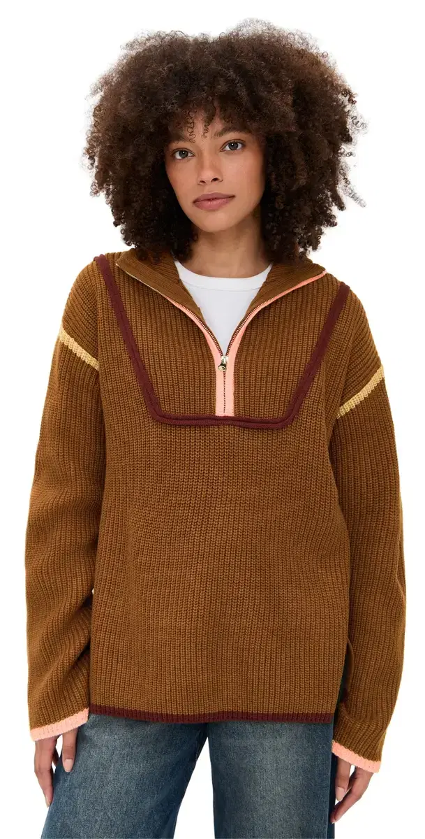 Contrast Piping Quarter Zip Sweater ocha ulti