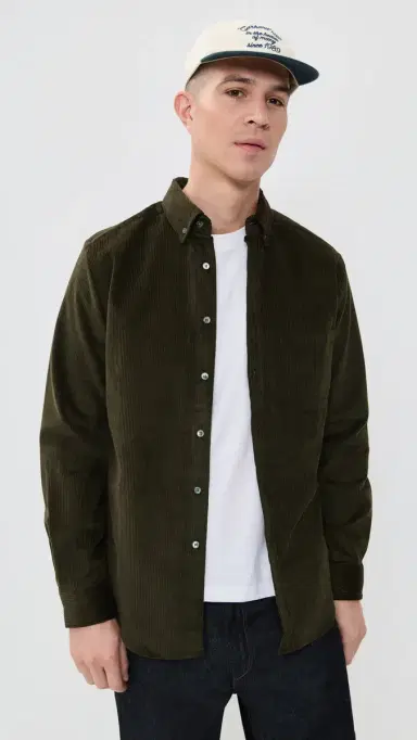 Portuguese Flannel Lobo 2.0 Corduroy Button Down Shirt Olive | Thumbnail 2 Portuguese Flannel Lobo 2.0 Corduroy Button Down Shirt Olive | Thumbnail 2