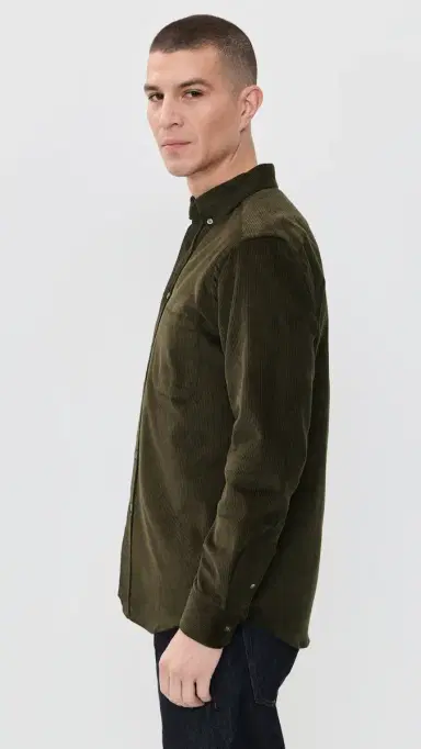 Portuguese Flannel Lobo 2.0 Corduroy Button Down Shirt Olive | Thumbnail 4 Portuguese Flannel Lobo 2.0 Corduroy Button Down Shirt Olive | Thumbnail 4