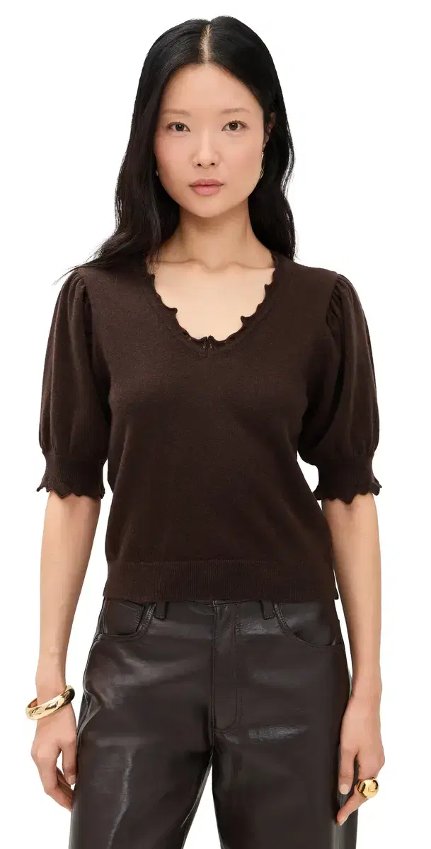 Ulla Johnson olline Short Sleeve Cashmere Top Wenge