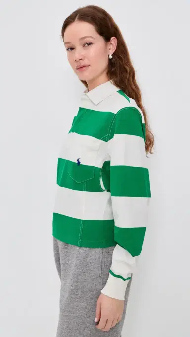 Polo Ralph Lauren Jersey Polo Top Billiard Green/Deckwash White | Thumbnail 4