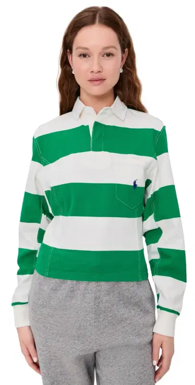 Polo Ralph Lauren Jersey Polo Top Billiard Green/Deckwash White | Thumbnail 1