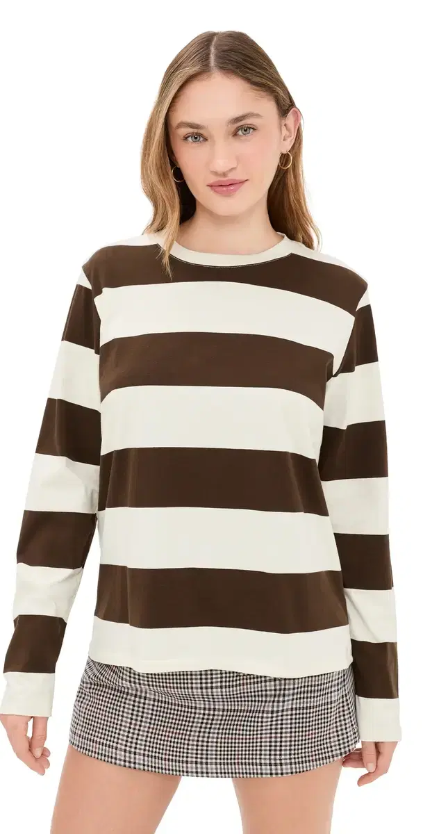 Long Sleeve Tee Rugby Stripe Cream/Pinecone