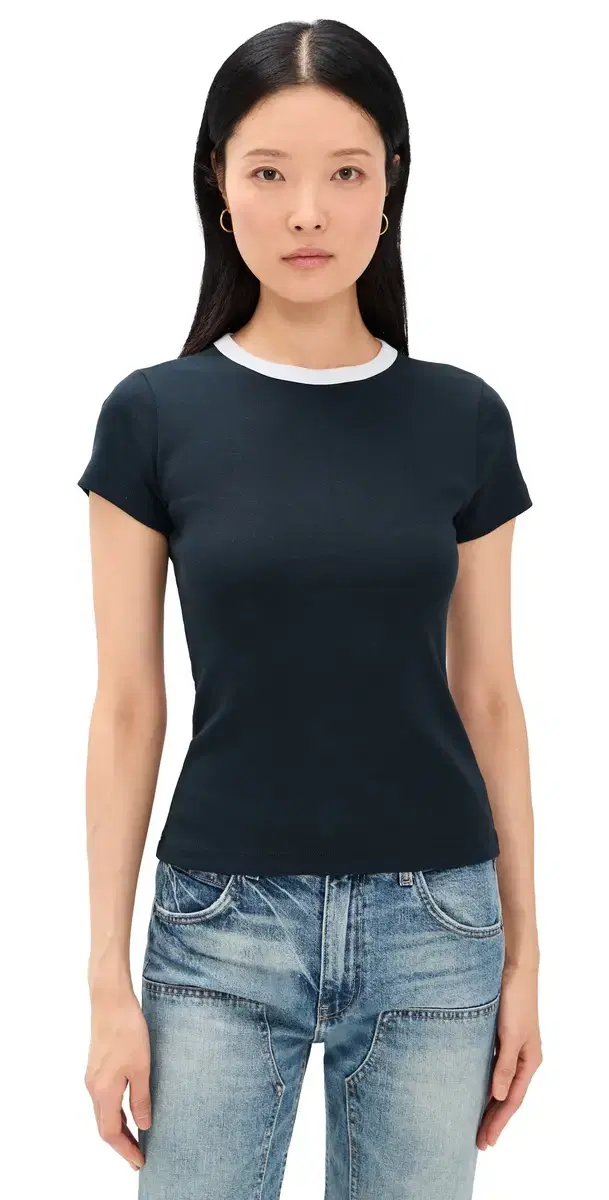 Ribbed hort leeve Crew Neck Tee with Center Back Colorblock