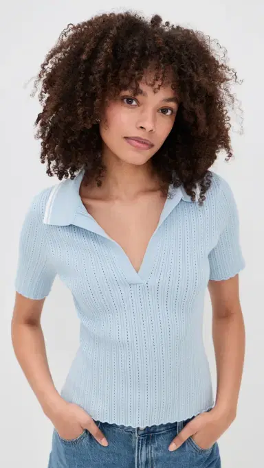 Joe's Jeans The Jess Pointelle Polo Shirt Powder Blue | Thumbnail 2