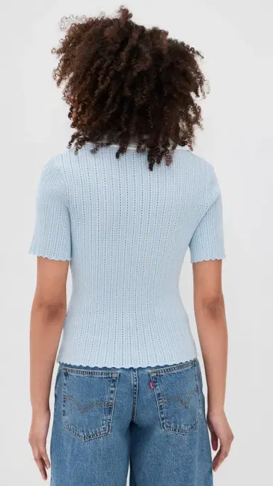 Joe's Jeans The Jess Pointelle Polo Shirt Powder Blue | Thumbnail 3