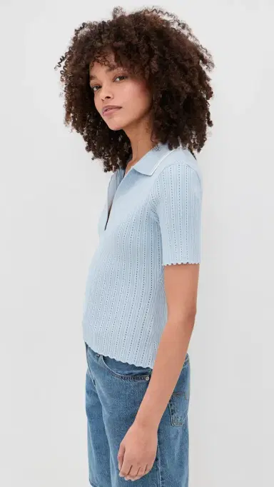Joe's Jeans The Jess Pointelle Polo Shirt Powder Blue | Thumbnail 4
