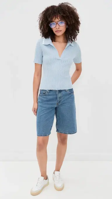 Joe's Jeans The Jess Pointelle Polo Shirt Powder Blue | Thumbnail 5