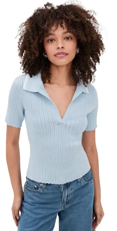 Joe's Jeans The Jess Pointelle Polo Shirt Powder Blue | Thumbnail 1