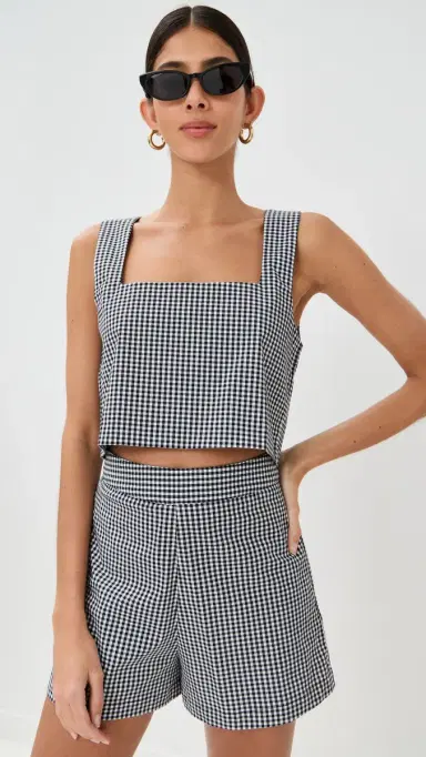 LE BOP Desiree Cropped Tank Gingham Black & White XL | Thumbnail 2
