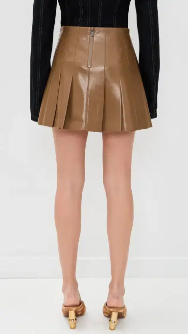 Alice + Olivia Carter Vegan Leather Stretch Pleated Skirt Camel 4 | Thumbnail 3