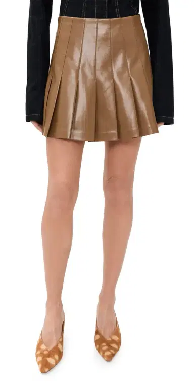 Alice + Olivia Carter Vegan Leather Stretch Pleated Skirt Camel 4 | Thumbnail 1
