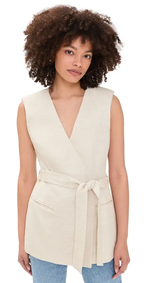 Linen Blend leeveless Belted Vest Oat
