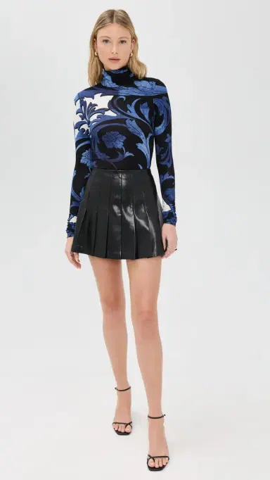 Alice + Olivia Carter Vegan Leather Stretch Pleated Skirt Black 8 | Thumbnail 5