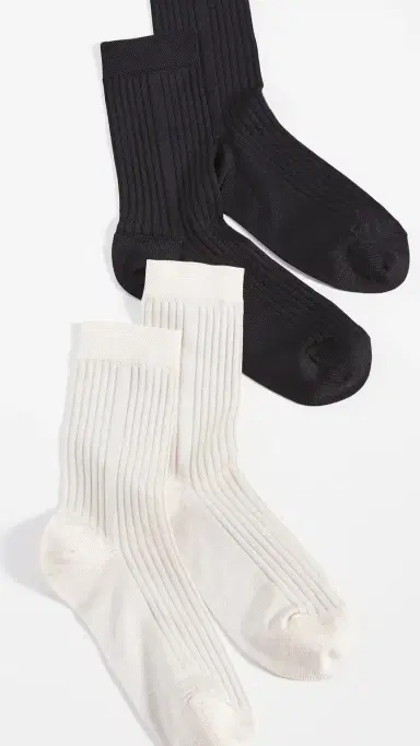 Stems Classic Rib Socks 2 Pack Black & Ivory One Size | Thumbnail 2