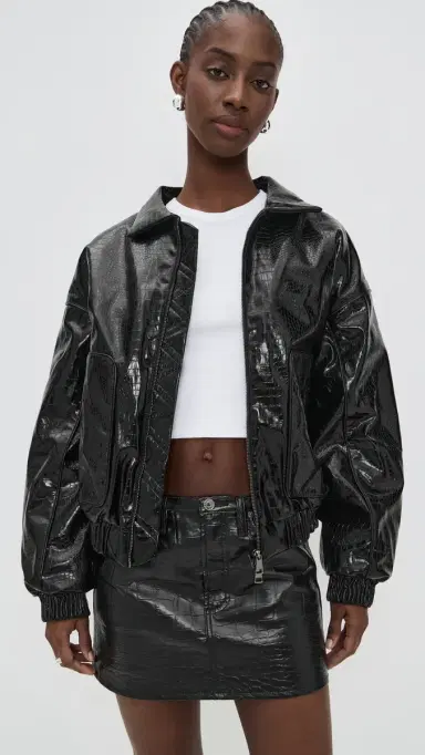 CULTNAKED Faux Leather Lviv Bomber Jacket Onyx Croc | Thumbnail 2