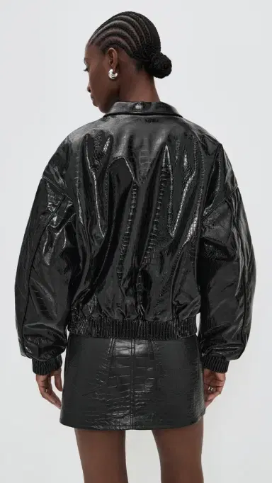 CULTNAKED Faux Leather Lviv Bomber Jacket Onyx Croc | Thumbnail 3