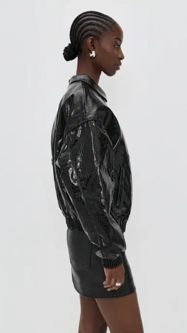 CULTNAKED Faux Leather Lviv Bomber Jacket Onyx Croc | Thumbnail 4