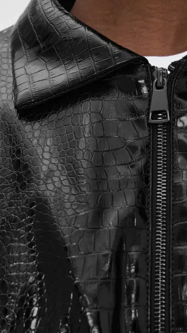 CULTNAKED Faux Leather Lviv Bomber Jacket Onyx Croc | Thumbnail 6