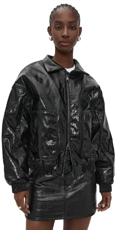 CULTNAKED Faux Leather Lviv Bomber Jacket Onyx Croc | Thumbnail 1