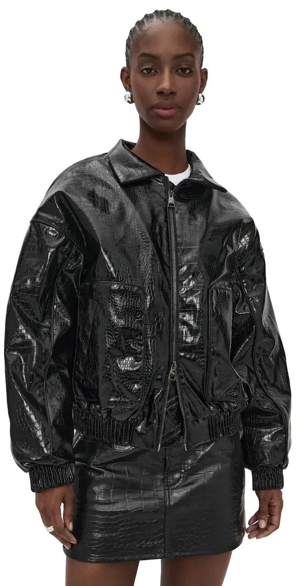Cultnaked Faux Leather Lviv Bomber Jacket Onyx Croc