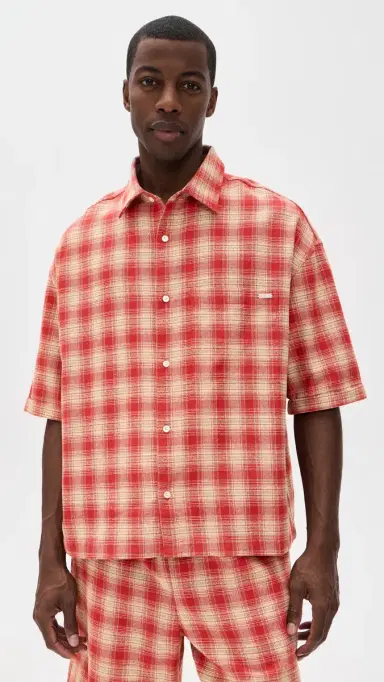 Nahmias Plaid Cropped Short Sleeve Shirt Cherry Plaid Flannel | Thumbnail 2
