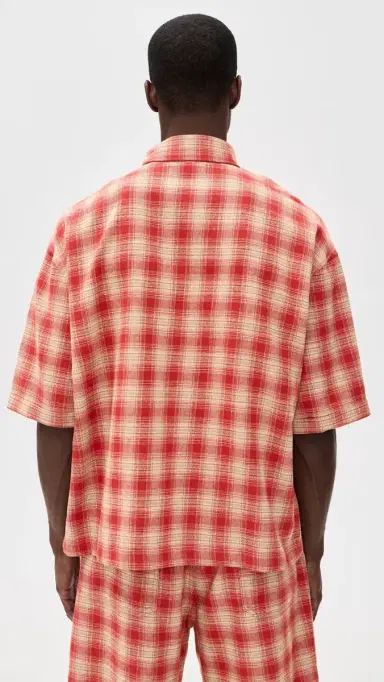 Nahmias Plaid Cropped Short Sleeve Shirt Cherry Plaid Flannel | Thumbnail 3