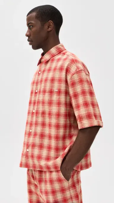 Nahmias Plaid Cropped Short Sleeve Shirt Cherry Plaid Flannel | Thumbnail 4