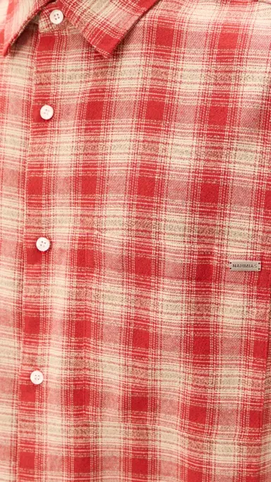Nahmias Plaid Cropped Short Sleeve Shirt Cherry Plaid Flannel | Thumbnail 6