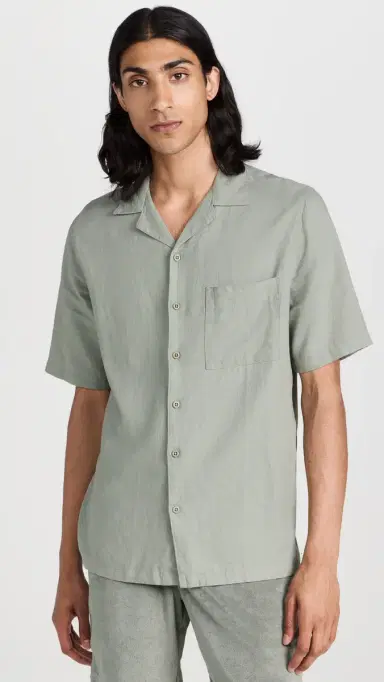 Onia Air Linen Convertible Vacation Shirt Sage L | Thumbnail 2