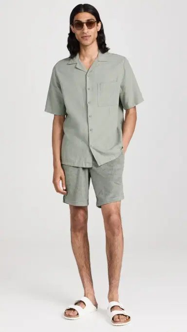 Onia Air Linen Convertible Vacation Shirt Sage L | Thumbnail 5