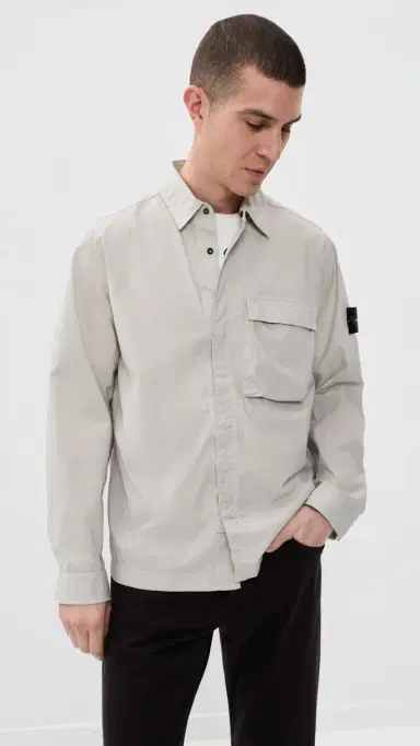 Stone Island Lightweight tretch Cotton Overshirt Pearl Grey | Thumbnail 2