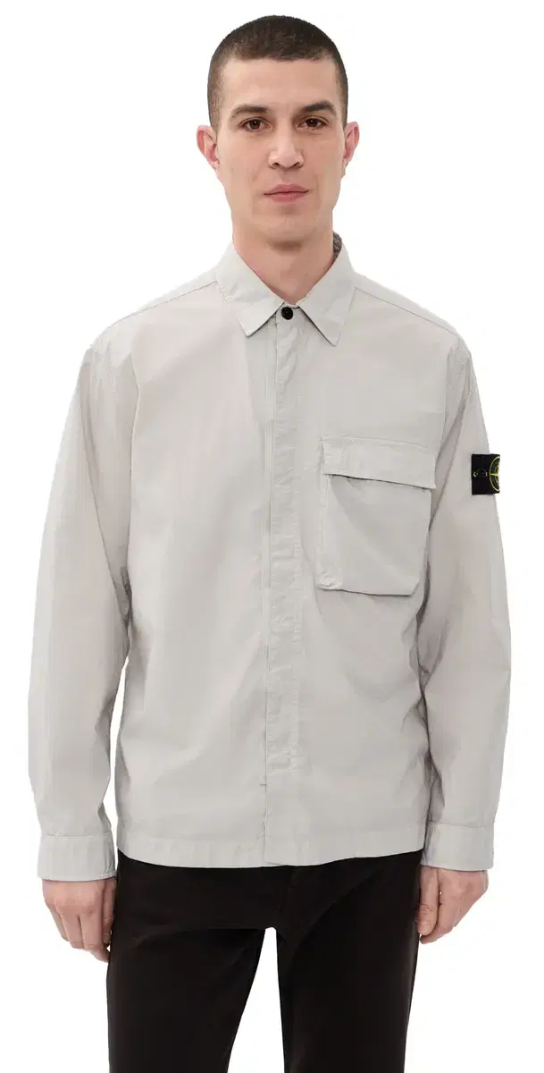 ightweight Stretch Cotton Overshirt Pearl Grey