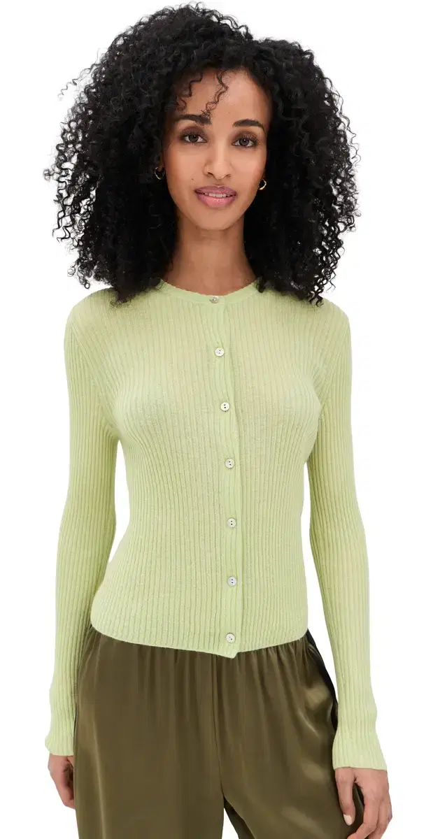 Ribbed Cardigan Pale Fern