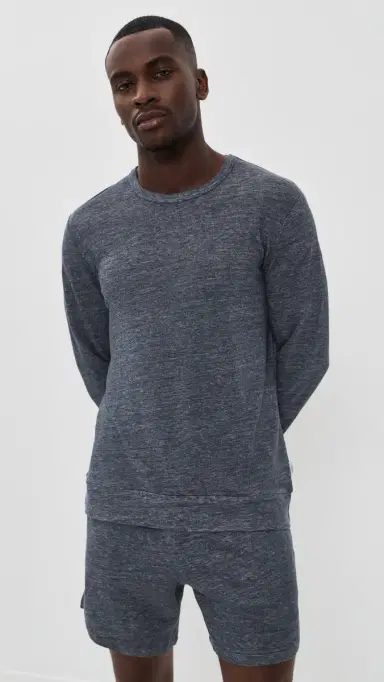 Onia Terry Linen Crew Neck Sweatshirt Washed Navy | Thumbnail 2