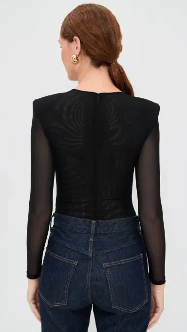 L'AGENCE Trista Shoulder Pad Thong Bodysuit Black | Thumbnail 3