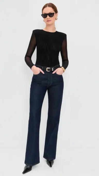 L'AGENCE Trista Shoulder Pad Thong Bodysuit Black | Thumbnail 5