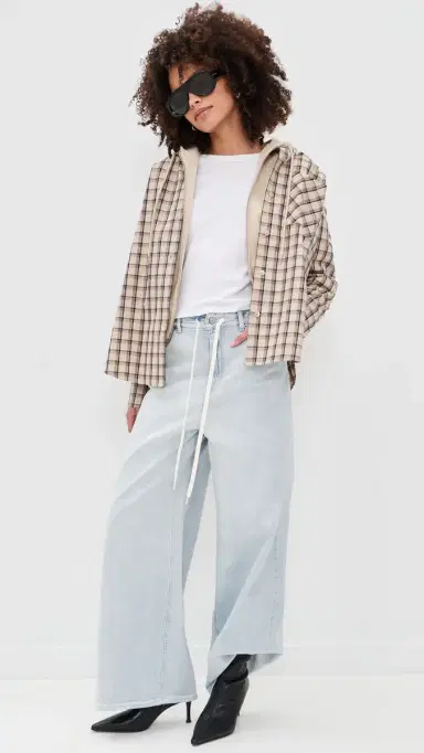 MM6 MAISON MARGIELA Wide Leg Drawstring Jeans Light Blue | Thumbnail 2