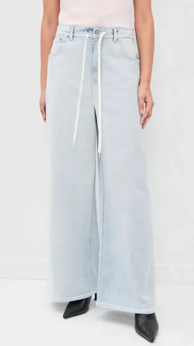 MM6 MAISON MARGIELA Wide Leg Drawstring Jeans Light Blue | Thumbnail 3