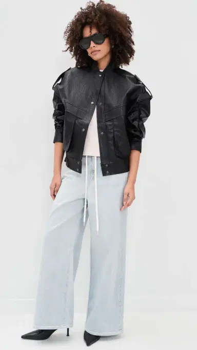 MM6 MAISON MARGIELA Wide Leg Drawstring Jeans Light Blue | Thumbnail 6