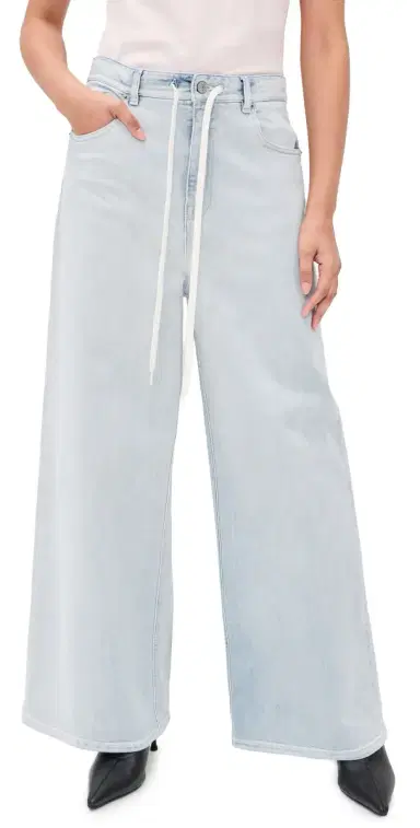 MM6 MAISON MARGIELA Wide Leg Drawstring Jeans Light Blue | Thumbnail 1