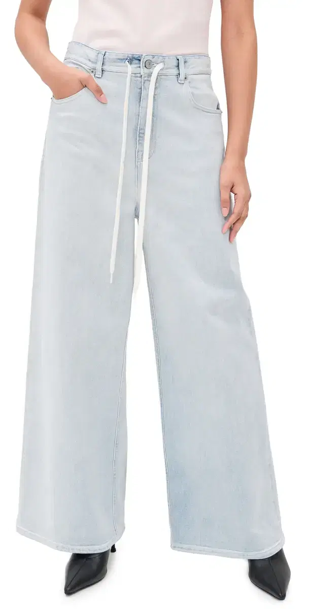 MM6 Maison Margiela Wide Leg Drawstring Jeans Light Blue
