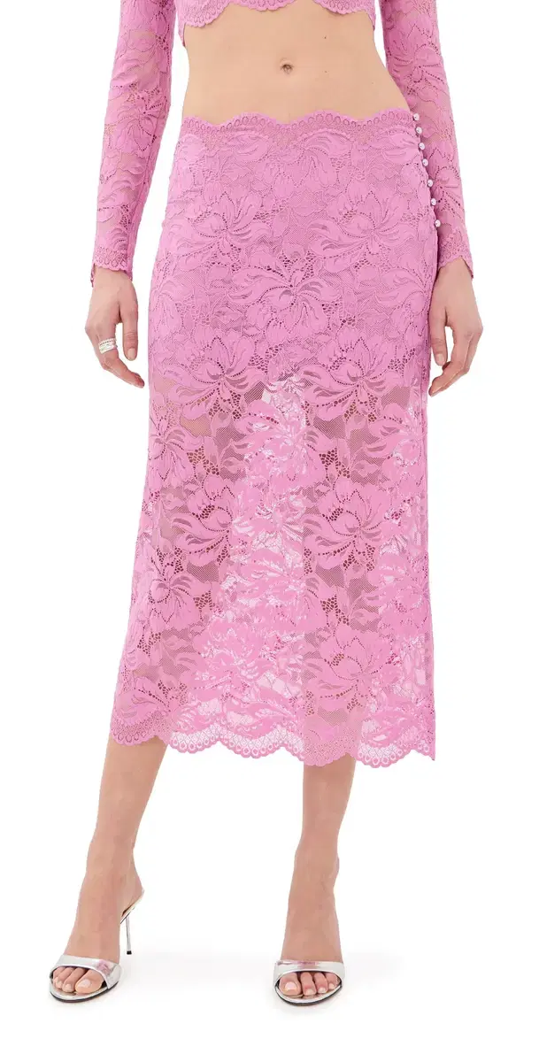 Midi Skirt In Lace Camelia Pink