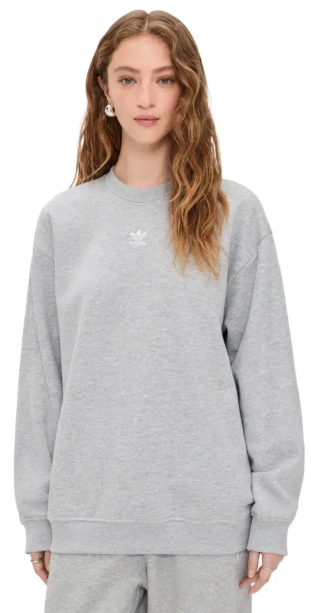 adidas Essentials Crew Long Oversized Fleece Medium Grey Heather