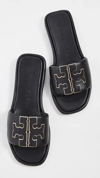 Tory Burch Double T Sport Slides Perfect Black/Gold 5 | Thumbnail 2
