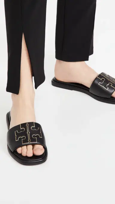 Tory Burch Double T Sport Slides Perfect Black/Gold 5 | Thumbnail 3