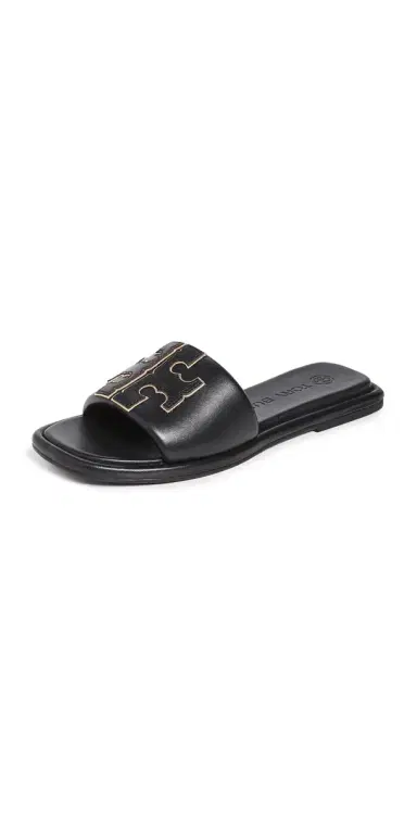 Tory Burch Double T Sport Slides Perfect Black/Gold 5 | Thumbnail 1