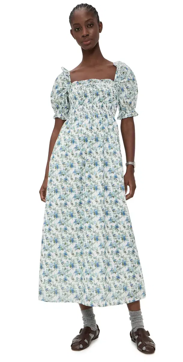 The Scarlett Midi Nap Dress English Daisy/White