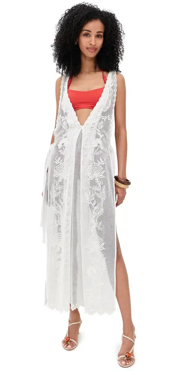 Sea Flowers Embroidered Cover Up White